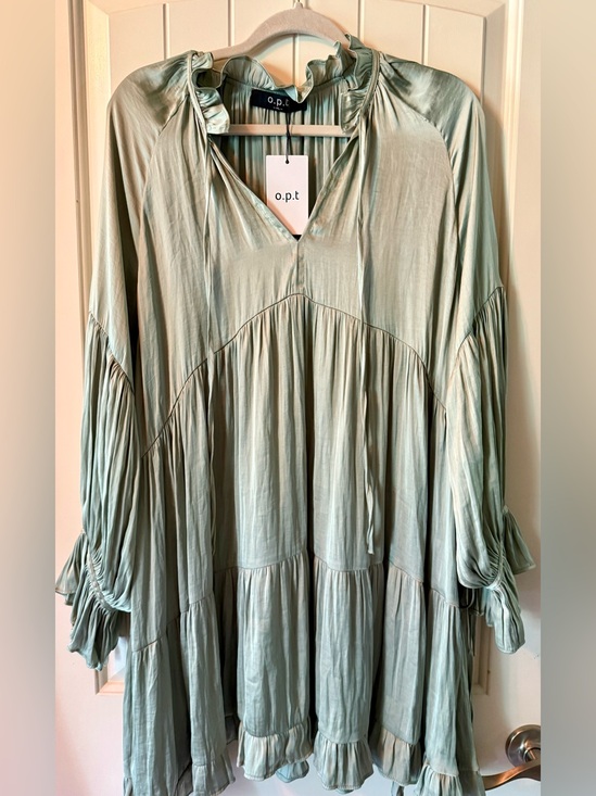 o.p.t Tops - o.p.t by Anthropologie Sage Green Tiered V-Neck Tunic Top Liquid Shine NWT